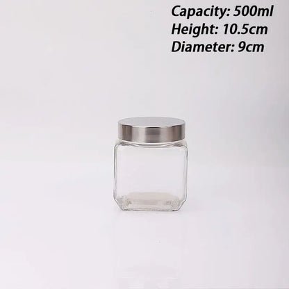 Glass Jar Stainless Steel Lid Storage Essentials Square Airtight Glass Jars For Storing Kitchen Grains
