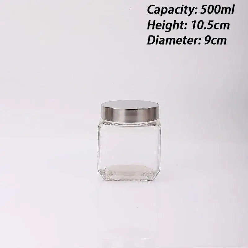 Glass Jar Stainless Steel Lid Storage Essentials Square Airtight Glass Jars For Storing Kitchen Grains