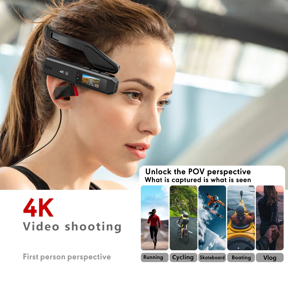 Head Mounted Action Camera 4K 30FPS 130° Wide Angle Lens Video Camera Wearable Video Camera APP Wireless Remote Control