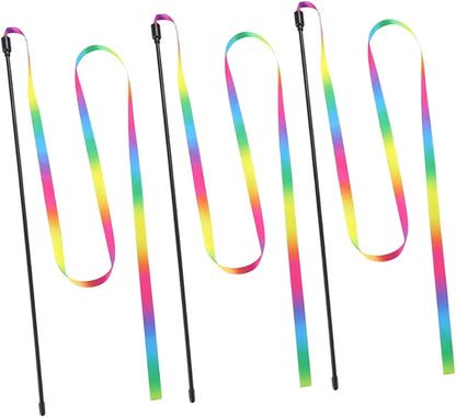 Interactive Coloured Ribbon Cat Toys Teasing Catd Stick Satin Ribbon Cat Stick Toys Kitten Playing Teaser Wand Toy Pet Supplies