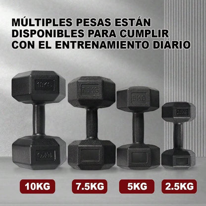 Hex dumbbells, a pair of two dumbbells, weighing 2kg, 5kg, 7.5kg, and 10kg, suitable for strength training and gym workouts