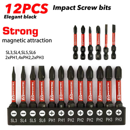 12/24 Pieces of Ph/Sl High-Strength Impact-Resistant Screwdriver Bit Set, 25/50mm S2 Alloy Steel with Strong Magnetism, Suitable for Power Tools