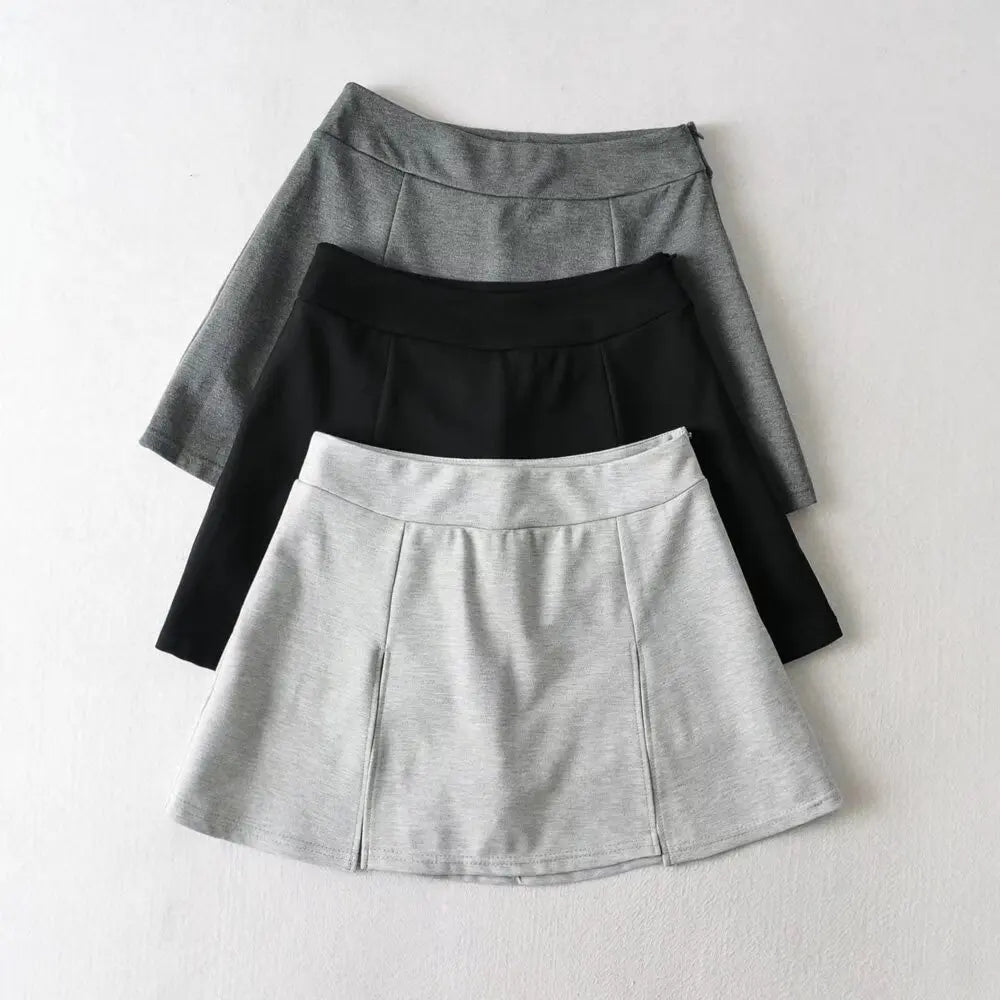 Women High Waist Front Slit Mini Skirt American Vintage All-match Package Hips Pleated Skirts Side Zipper With Shorts Underwear
