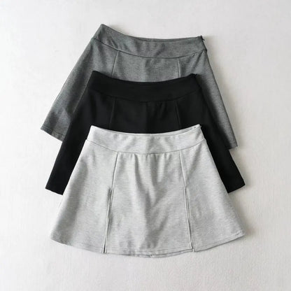 Women High Waist Front Slit Mini Skirt American Vintage All-match Package Hips Pleated Skirts Side Zipper With Shorts Underwear
