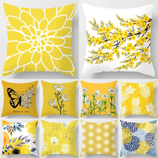 Modern Simple Yellow Flower Pillowcase Home Sofa  Lumbar   Cushion  Pillow