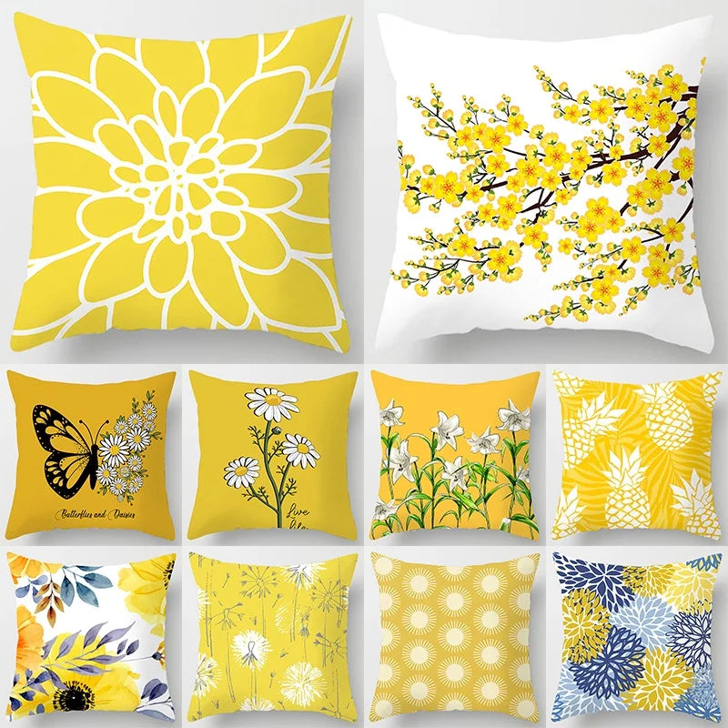 Modern Simple Yellow Flower Pillowcase Home Sofa  Lumbar   Cushion  Pillow