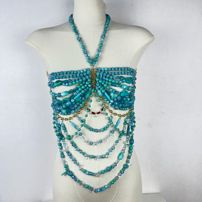 2025 New Women's Necklace Beaded Vest Hollow Out Top Jewelry Exaggerated Pearls Neck Bra Fashion Bra Women's Club Carnival