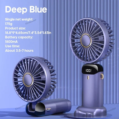 Portable mini fan that can be folded and hung around the neck, 5-speed USB charging fan, supporting phone and display screen,
