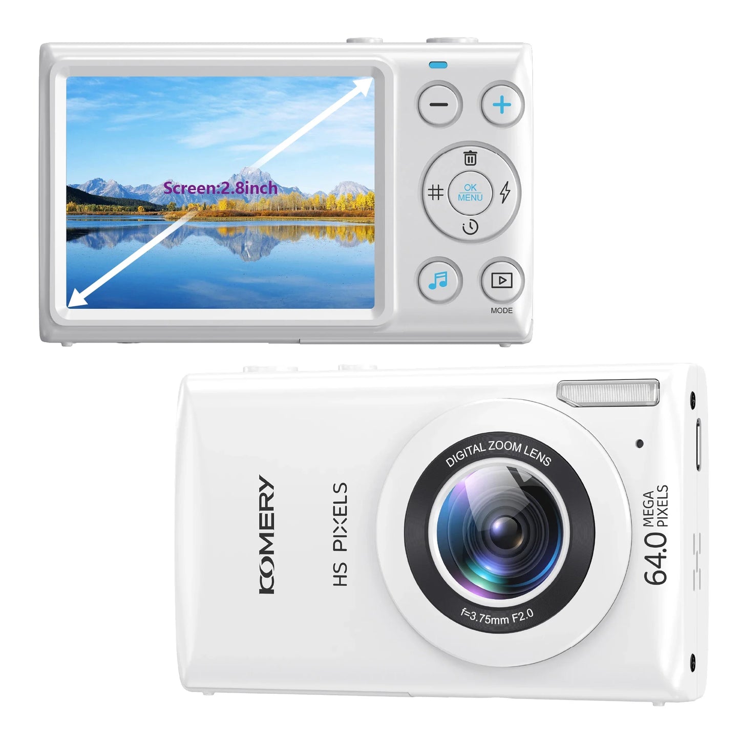 4K Digital Cameras for Photography 64MP 18X Digital Zoom Compact Cameras Beginner YouTube Vlogging Recording Video Cameras White