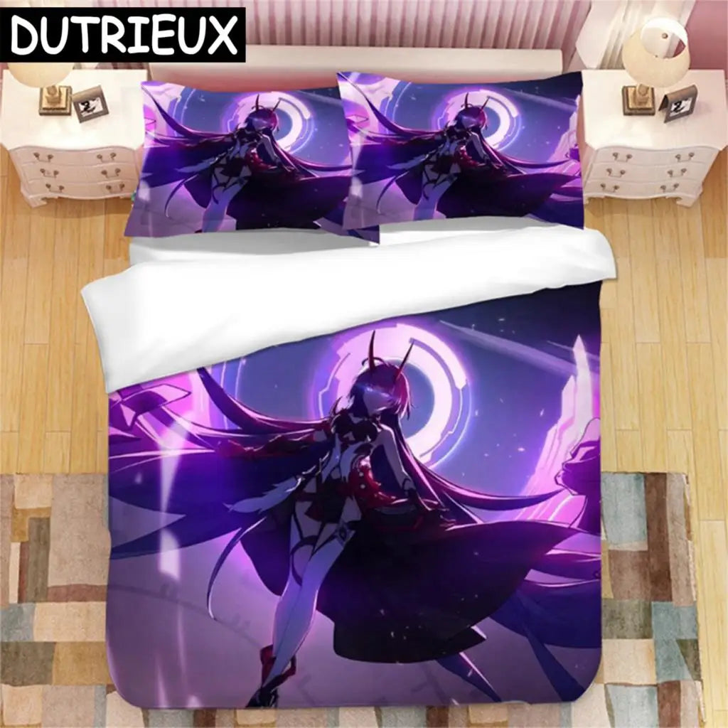 Genshin Impact Raiden Shogun 3D Printed Bedding Set Duvet Covers Pillowcases Comforter Bedding Set Bedclothes Duvet Cover