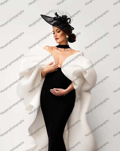 2024 Fashion Satin Mermaid Pregnancy Dress Puff Long Sleeves Elegant Ruffles Spandex Maternity Dresses For Photo-shoot