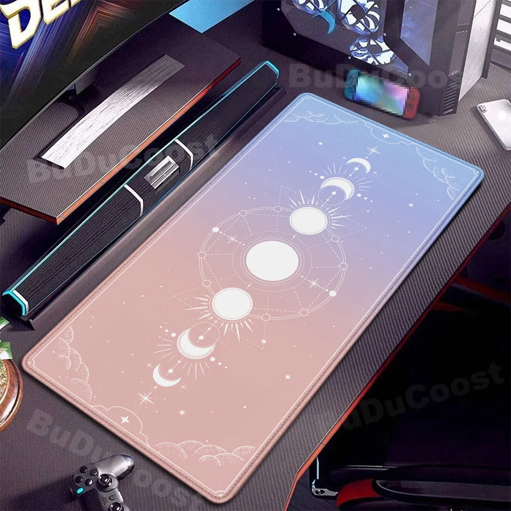 XXL Computer Desk Pad Pink Art keyboardpad Moon Space Mousepad Laptop Table Mat 900x400mm Rubber Anti-slip Soft Desktop Mice Pad