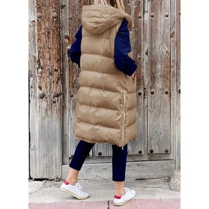 Women Autumn Winter Hooded Vest Coats Outwear Jacket Single-breasted Sleeveless Warm Solid Color Coats Parka