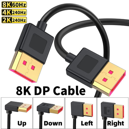 DisplayPort 1.4 Cable 8K@60Hz 4K@240Hz Display Port Cable 90 Degree DP Cord Compatible FreeSync G-Sync HDR for PC Gaming Monitor