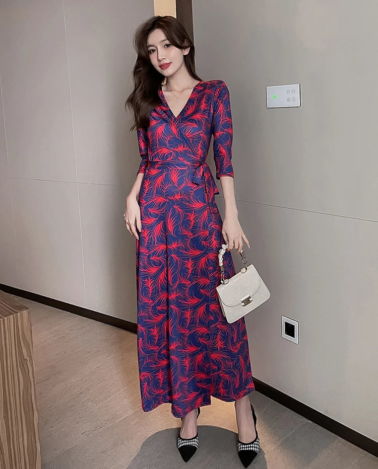 ZAROY Women Wrap Long Dress Summer Sexy V Neck Side Split Party Club Dress Chic Streetwear Elegant Evening Slim Beach Vestidos