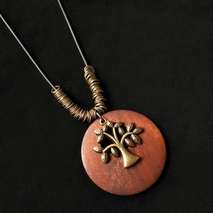 Retro Ethnic Round Wooden Leaf Owl Long Sweater Chain Necklace Women Vintage Clock Pendant Female Jewelry Neck Accessories Gifts