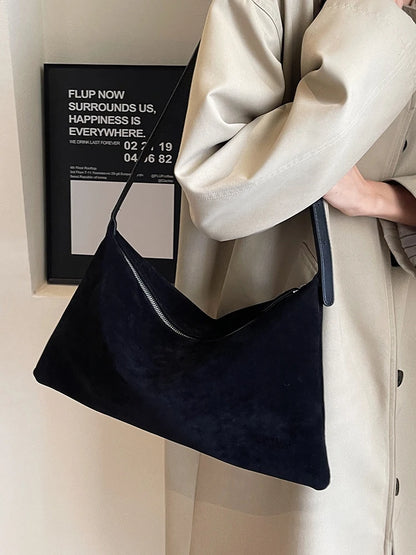 Vintage Suede Tote Bag For Women Autumn Winter New Large Capacity Commute Shoulder Crossbody Bags Fashion Trend Underarm Bags