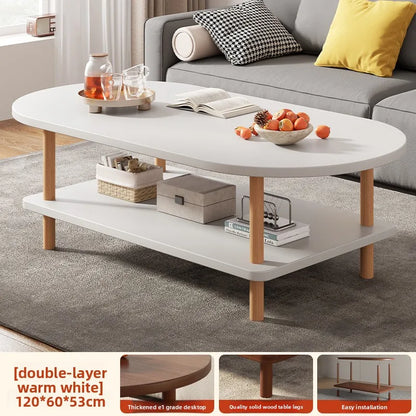 Coffee Table for Living Room Oval Small Space Furniture for Apartment Modern Simple Low Double-Layer Storage Table Easy Clean