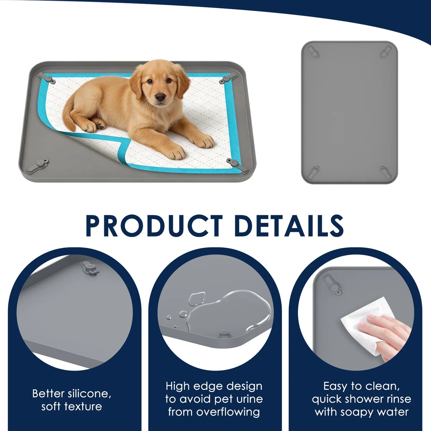Pet Pee Pad Holder Silicone Dog Urine Pad Holder with Corner Snaps Leak Proof Puppy Pee Tray Mat Dog Training Mat Pet Supplies