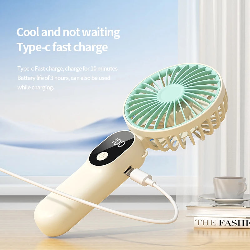 Portable Handheld Fan Mini USB Fan With 6 Speeds and Digital Display Foldable 3-in-1 Handheld Neck and Desktop Fan For Outdoor