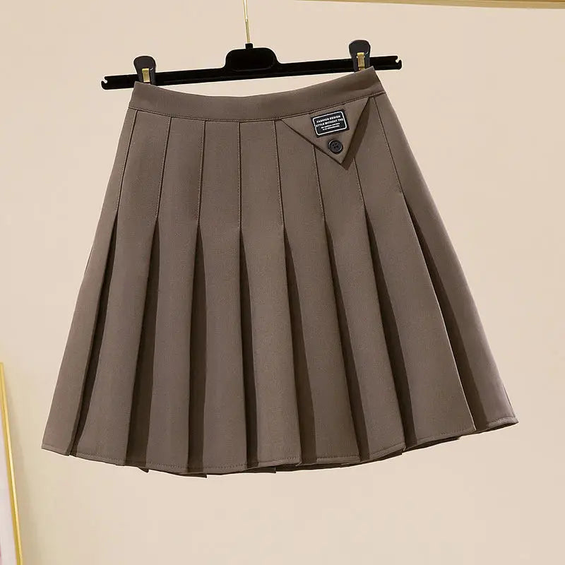 Korean Fashion Autumn New Women's Solid Pleated Zipper Simplicity Preppy Style Chic High Waist Short Slim A-line Pleated Skirt
