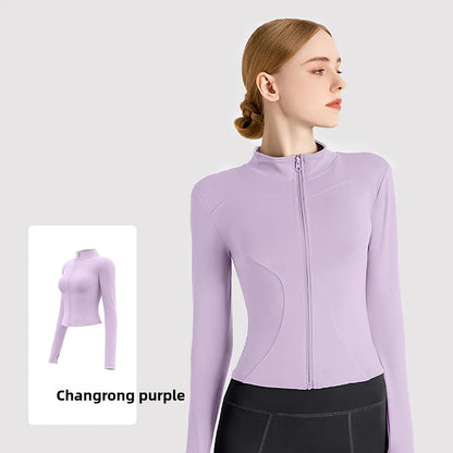 New Jacket Women Yoga Wear Ladies Coat Round High Elasticloose Exercise Yoga Fitness Long Sleevestand-up Collar Yoga Tops Thin