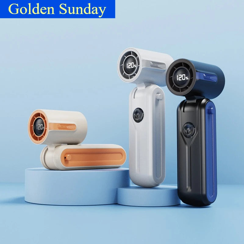 Portable Mini Handheld Fan with LED Display Semiconductor Refrigeration 120 Speeds USB Rechargeable Battery Outdoor Fan