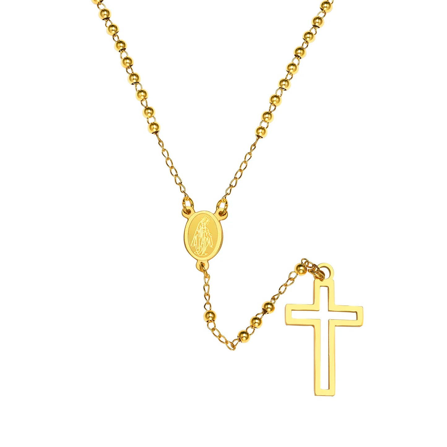 Simply Rosary Necklace,Cross Necklace, Virgin Mary Religious Necklace, Lariat Necklace for Men Women Jewelry