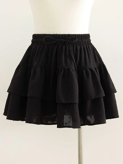 Streamgirl Women Mini Skirts With Shorts Under Summer Clothes Tie Up A Line Short White Pleated Ruffled Layered Skirt For Women