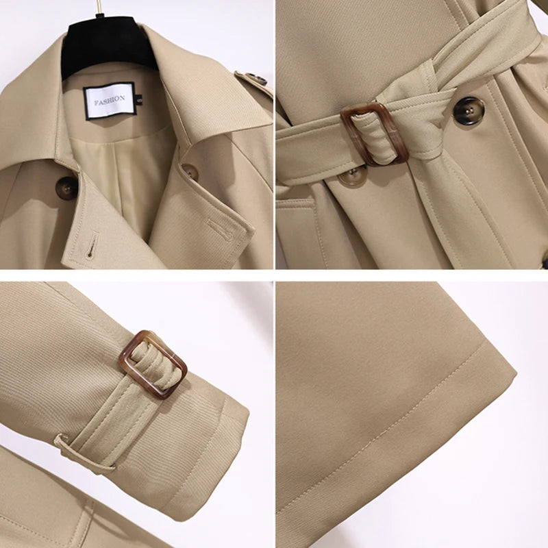 New 2025 Women British Style Windbreaker Streetwear Double Breasted Long Trench Coats Women Elegant Autumn Winter Casual Jackets
