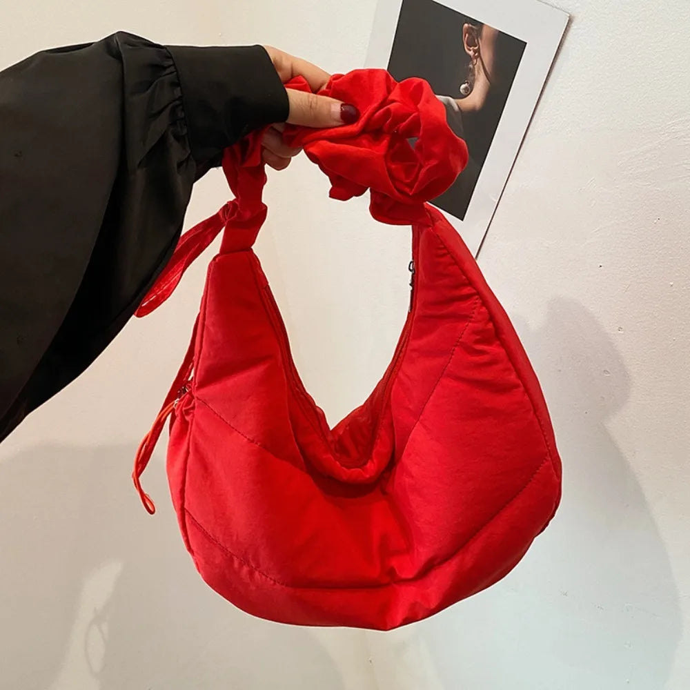 Fashionable Nylon Pleated Shoulder Bag Portable Drawstring Crossbody Bag Underarm Bag  INS Korean Style Hand Bag Outdoor