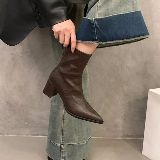 Women Boots Fashion French Style Ankle Boots Designer High Heeled Boots for Woman Exquisite Pointed Tip Casual Shoes Botas Mujer