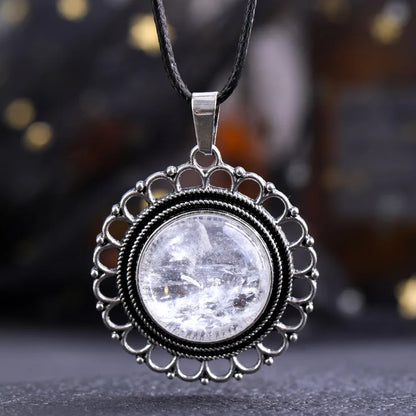 Lace Agate Necklace Vintage Style Round Pendant Necklace Handmade Necklace Gemstone Necklace Crystal Stone Necklace for Women