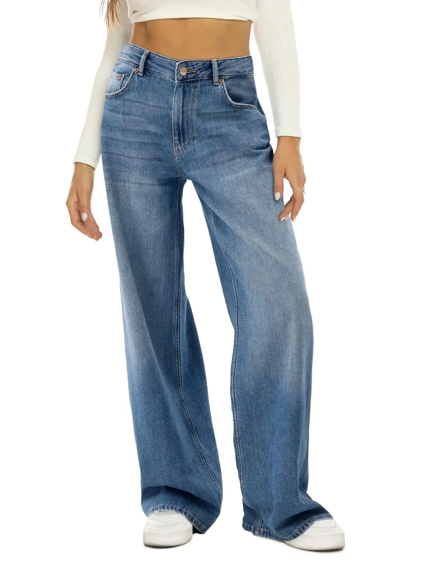 Loose Wide Leg Women's Jeans High Waist Denim Pants Comfortable Fit Casual High Waist Trousers from Mainland China