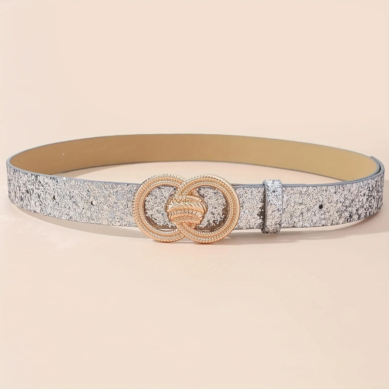 1pc Women's Silver Fashion Double Ring Carved Buckle Metal Bright Pu Belt Versatile Dress Jacket Jeans Accessory Belt