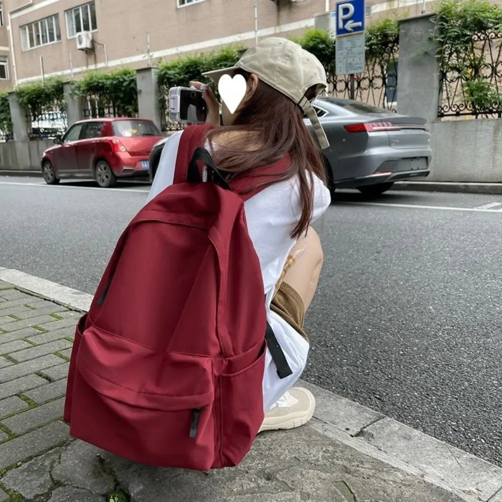 Nylon Versatile Backpack Black Grey White Red Waterproof Travel Bag Large Capacity Washable Computer Bag Unisex School Bag