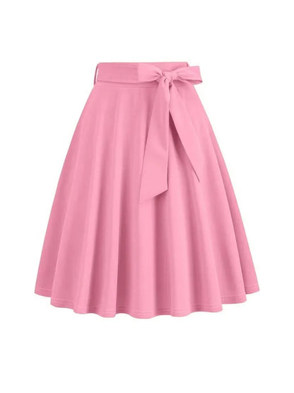 2025 Women Retro Vintage Midi Long Skirt Solid Elegant High Waist A Line Skater 50s Swing Skirts Ladies Workwear Falda Mujer