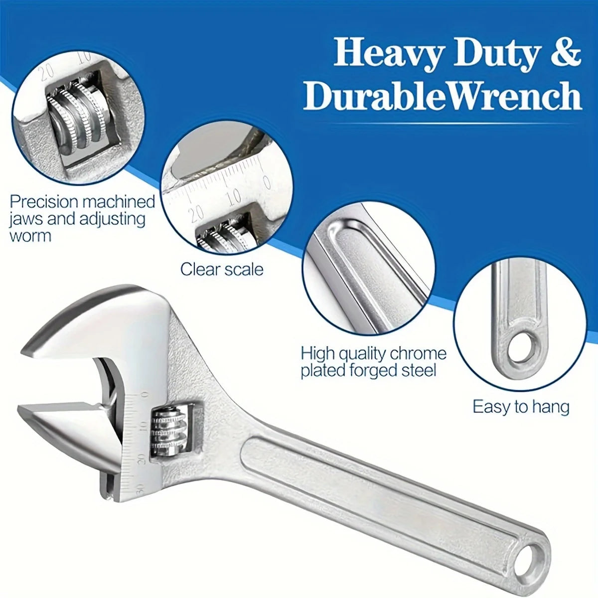 6 Inch/10 Inch Adjustable Wrench With Wide Handle, Perfect For Plumbing, Home And Garage Applications
