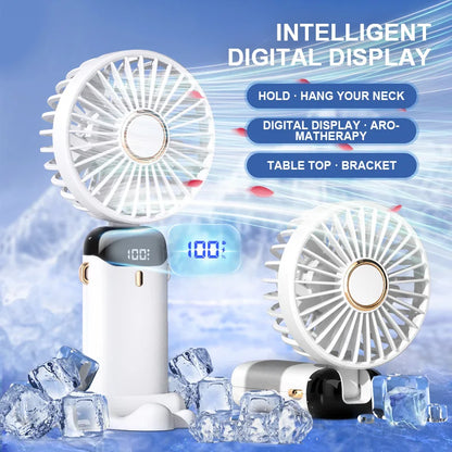 Portable Mini Fan With 5 Speeds USB Rechargeable Charging Small Foldable Battery Fans Handheld For Desk Bedroom Indoor Outdoor