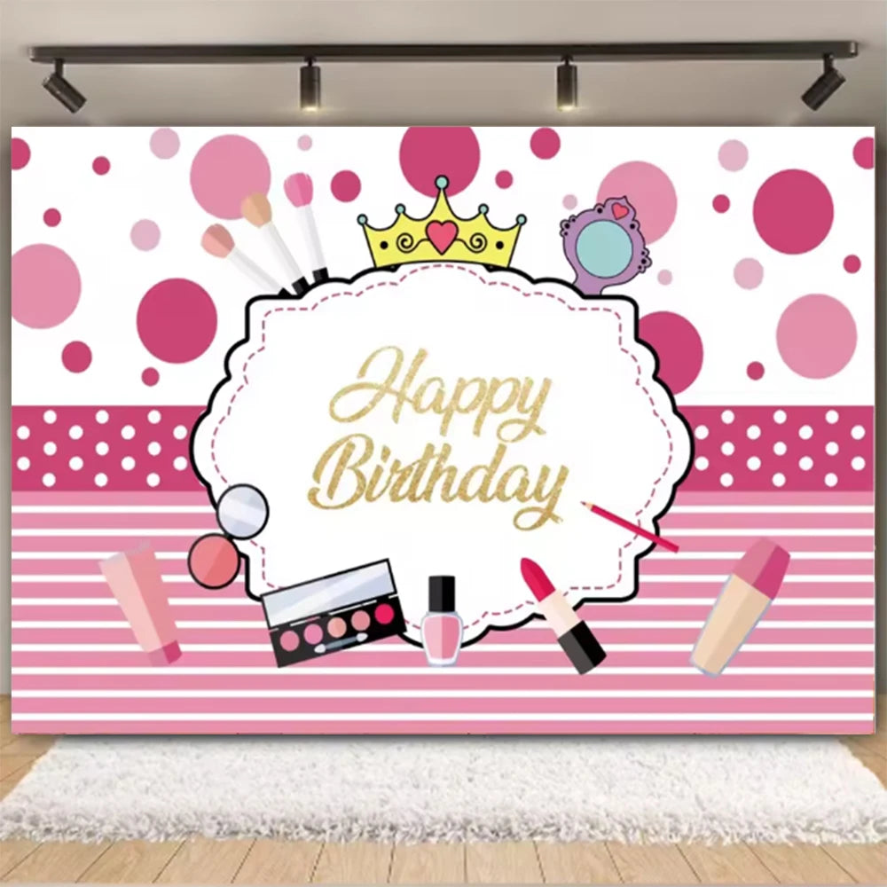 Girl's Birthday Party Supplies  Cosmetics Decorations Background Banners Disposable Cups Plates Knives Forks Spoon Gift Backdrop