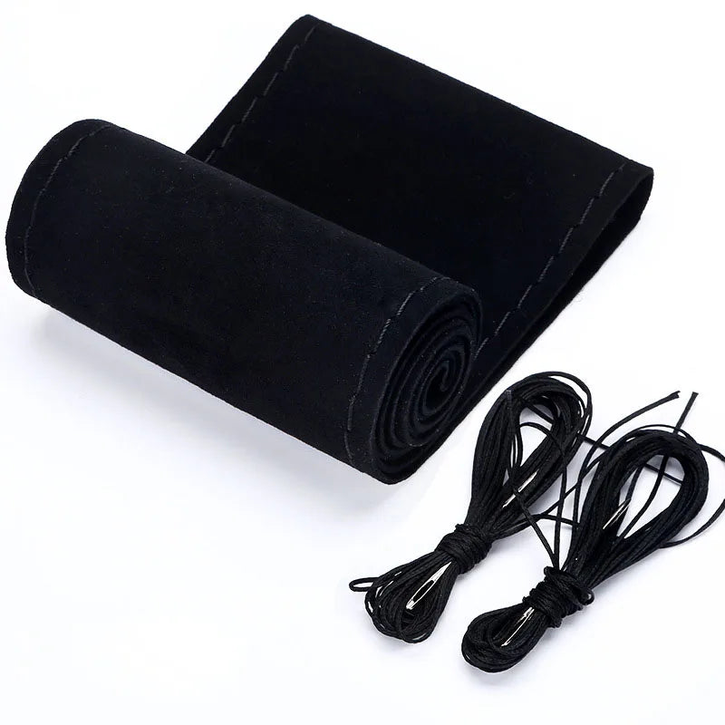 Steering Wheel Cover Turned Fur Hand Sewn Suede Leather Four Seasons 38cm DIY Braid Handle Cover Steering Wheel Protection Cover