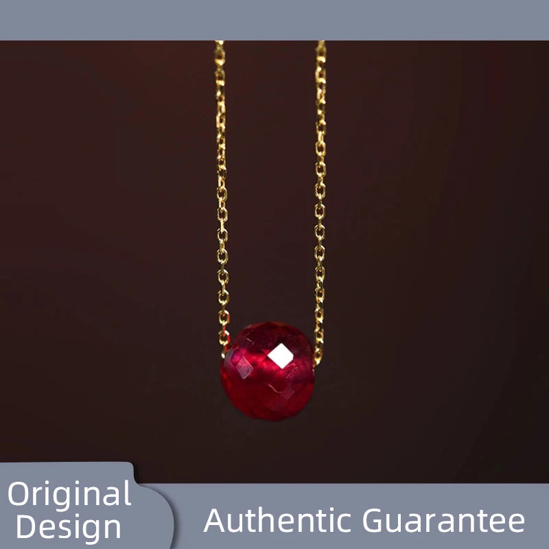 Fine Jewelry New Real 18K Gold Necklace  Natural ruby for Women Au750  Design Simple Fashion Fine Jewelry Gift for Women,x667