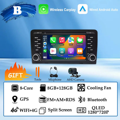GPS Navigation 7 inch 4G Wifi Car Radio Android 16 for Audi A3 8P 2003-2011 S3 RS3 Sportback CarPlay Multimedia Player Video DSP