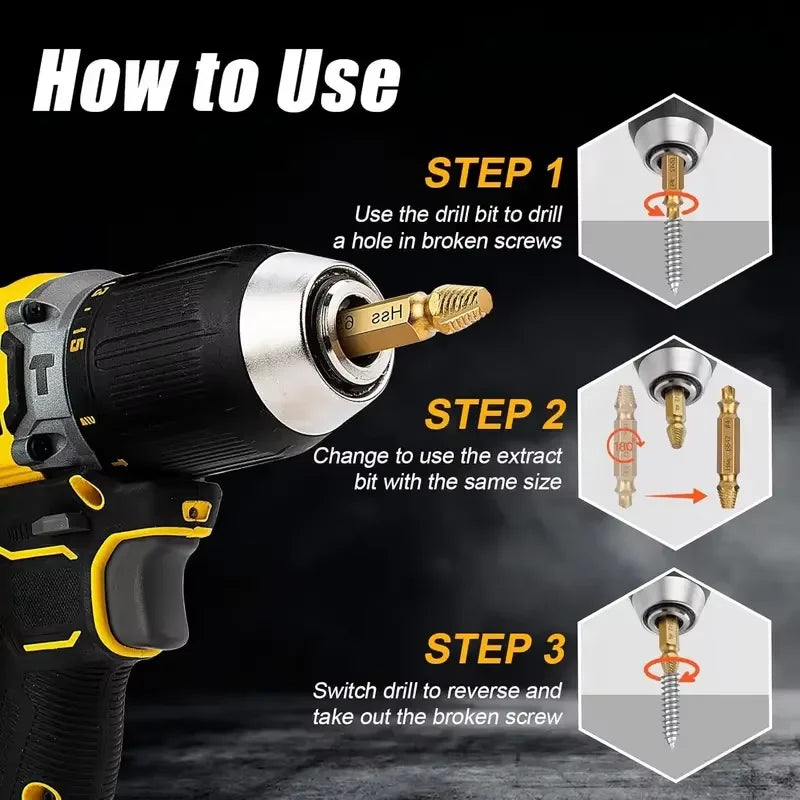 6pc HSS Extractor Double Head Screw Slide Tooth Removal Screwdriver Screwdriver Bit Broken Wire Tool Set