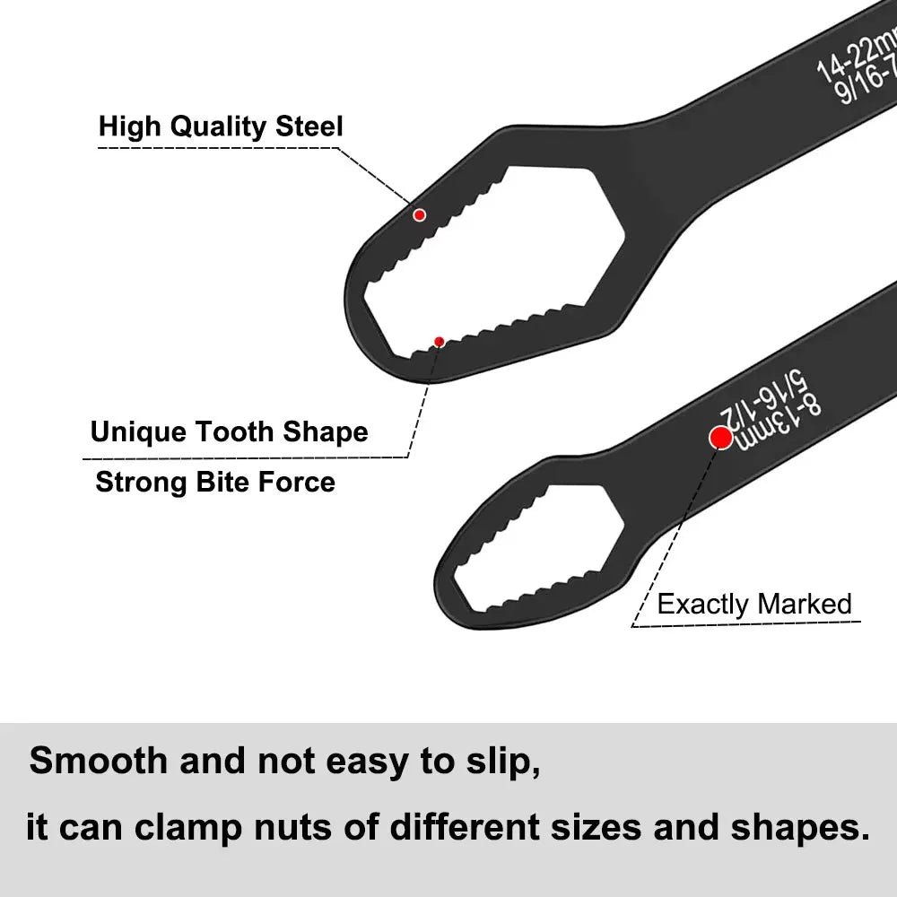 8-22mm 3-17mm Double End Universal Wrench Multifunctional , Self-Tightening Wrench Repair Tools Double Ended Wrench