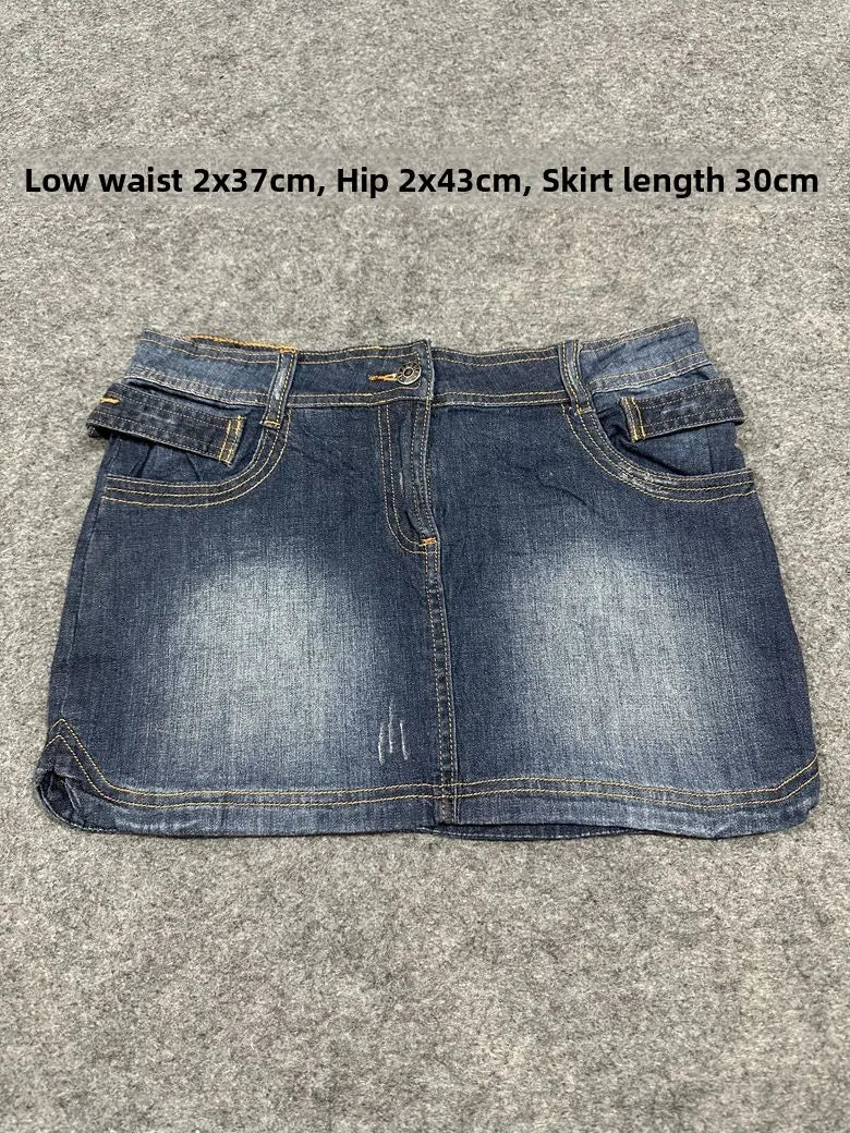 Sexy American Vintage Low Waist Denim  Skirt for Students Z4 Antiquing Y2K Trendy ort Skirt with Handmade Ripped And Fo...