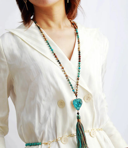 Luxury Necklace Natural Stone Pyrite Gilded Druzy Long Tassel Necklace Women Elegant Necklace Mom Gift Boho Necklace Dropship