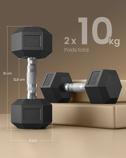 SONGMICS Dumbbell Set, Set of 2 Hexagonal Dumbbells, Suitable for Training, Bodybuilding, Weightlifting at Home