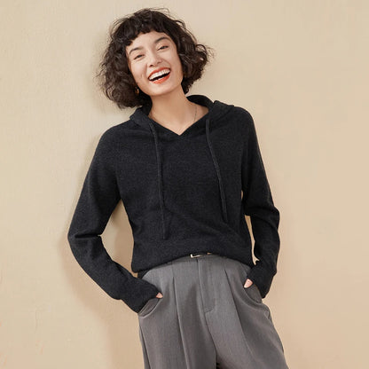 ADDONEE Women Cashmere Hooded Pullover Sweater 100% Cashmere Knitwear Spring Autumn Casual Simple Style Hoodie Clothing Tops