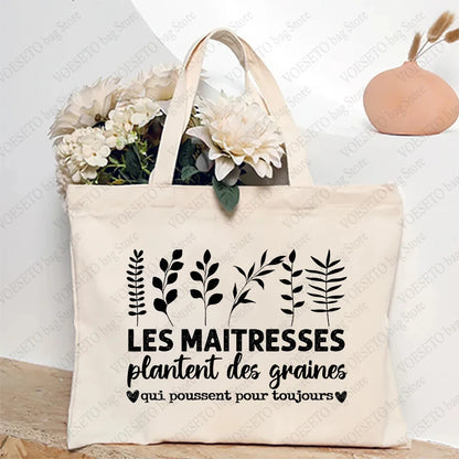 Teacher Theme Tote Bag Inspired School Shoulder Bag with French Style Design, Educational Motif Handbag Cadeau Maitresse D'école